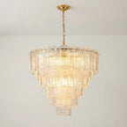 Modern Round Murano-Style Tiered Glass Chandelier Luxury Rectangular Clear Glass Slide Pendant Light