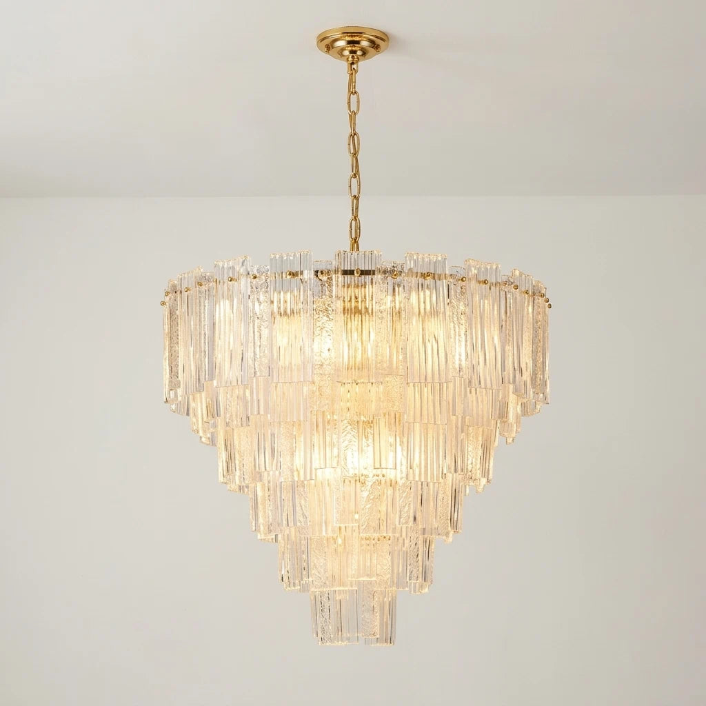 Modern Round Murano-Style Tiered Glass Chandelier Luxury Rectangular Clear Glass Slide Pendant Light