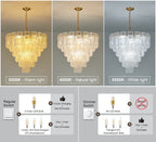 Modern Round Murano-Style Tiered Glass Chandelier Luxury Rectangular Clear Glass Slide Pendant Light
