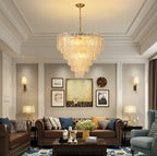 Modern Round Murano-Style Tiered Glass Chandelier Luxury Rectangular Clear Glass Slide Pendant Light