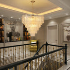 Modern Round Murano-Style Tiered Glass Chandelier Luxury Rectangular Clear Glass Slide Pendant Light