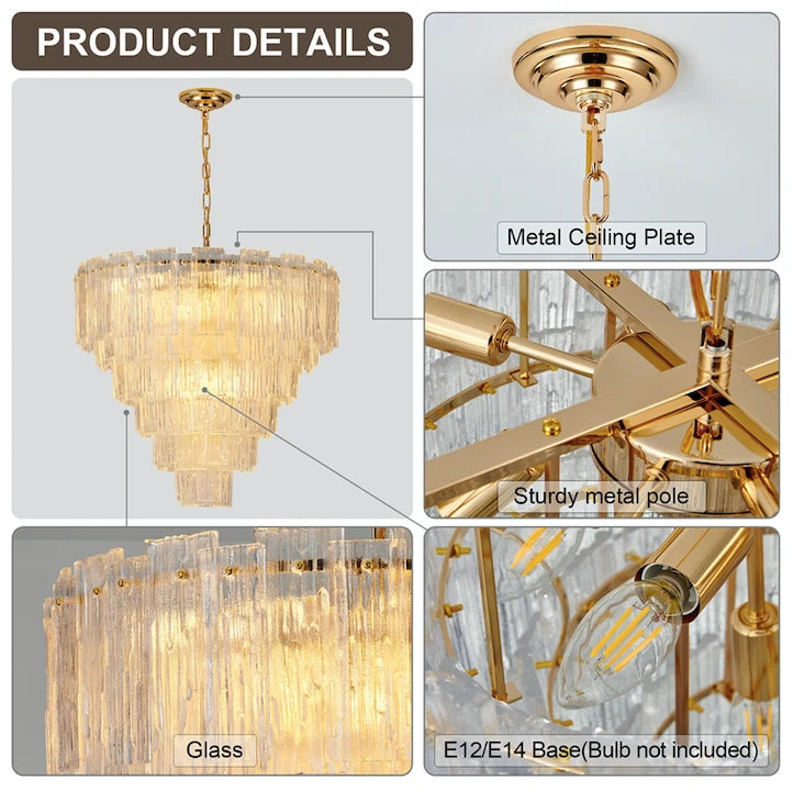 Modern Round Murano-Style Tiered Glass Chandelier Luxury Rectangular Clear Glass Slide Pendant Light