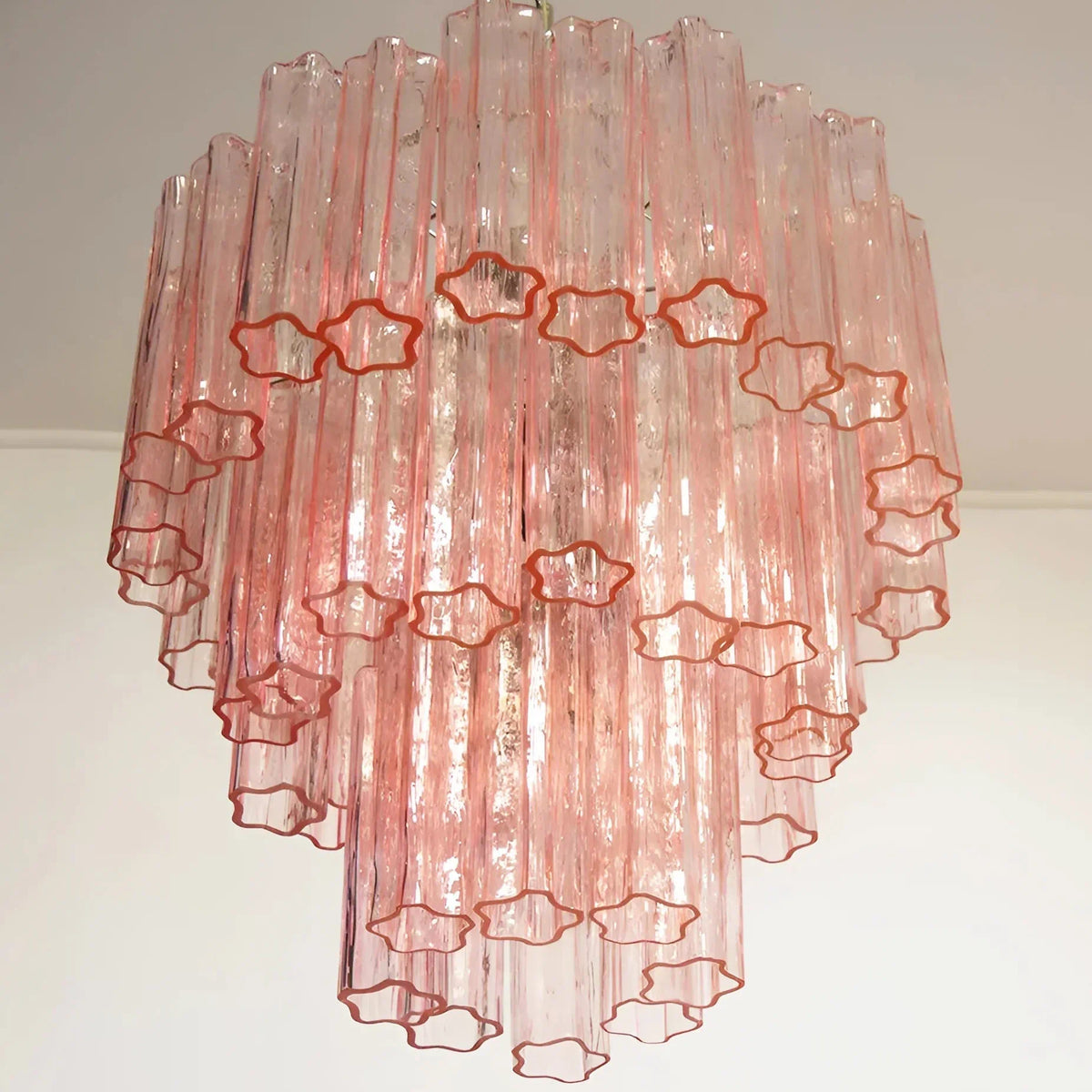 Madeleine Pink Murano-Style Tiered Glass Tube Chandelier Elegant Modern Luxury Pendant Light