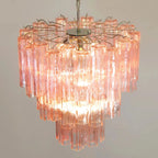Madeleine Pink Murano-Style Tiered Glass Tube Chandelier Elegant Modern Luxury Pendant Light