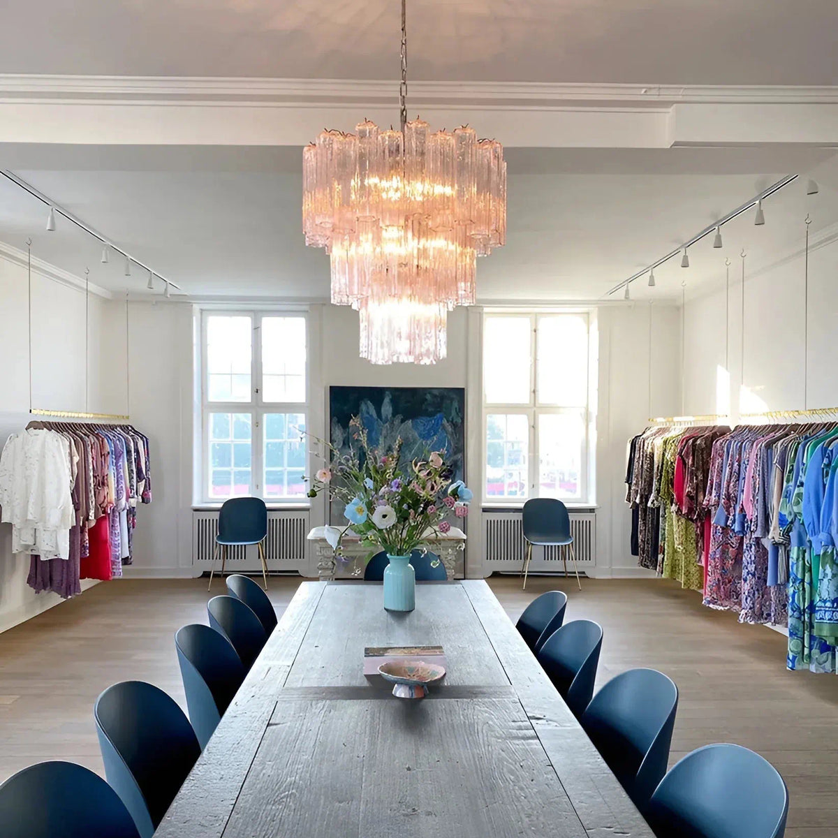 Madeleine Pink Murano-Style Tiered Glass Tube Chandelier Elegant Modern Luxury Pendant Light