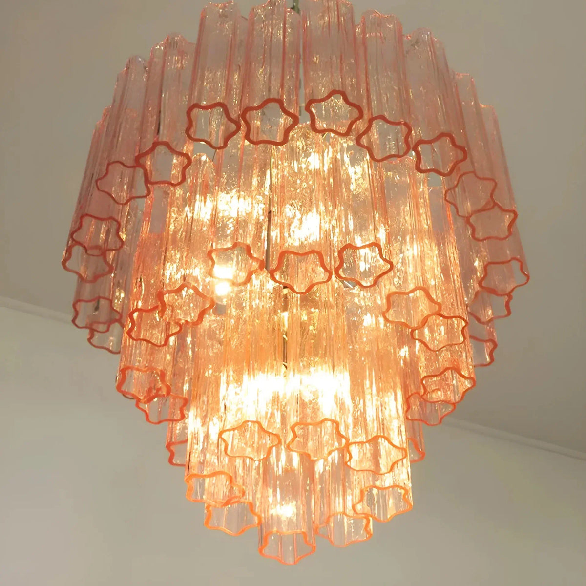 Madeleine Pink Murano-Style Tiered Glass Tube Chandelier Elegant Modern Luxury Pendant Light