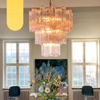 Madeleine Pink Murano-Style Tiered Glass Tube Chandelier Elegant Modern Luxury Pendant Light