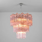 Madeleine Pink Murano-Style Tiered Glass Tube Chandelier Elegant Modern Luxury Pendant Light