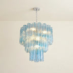 Madeleine Blue Murano-Style Cascading Glass Tube Chandelier Coastal Ocean Tiered Pendant Light