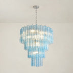 Madeleine Blue Murano-Style Cascading Glass Tube Chandelier Coastal Ocean Tiered Pendant Light