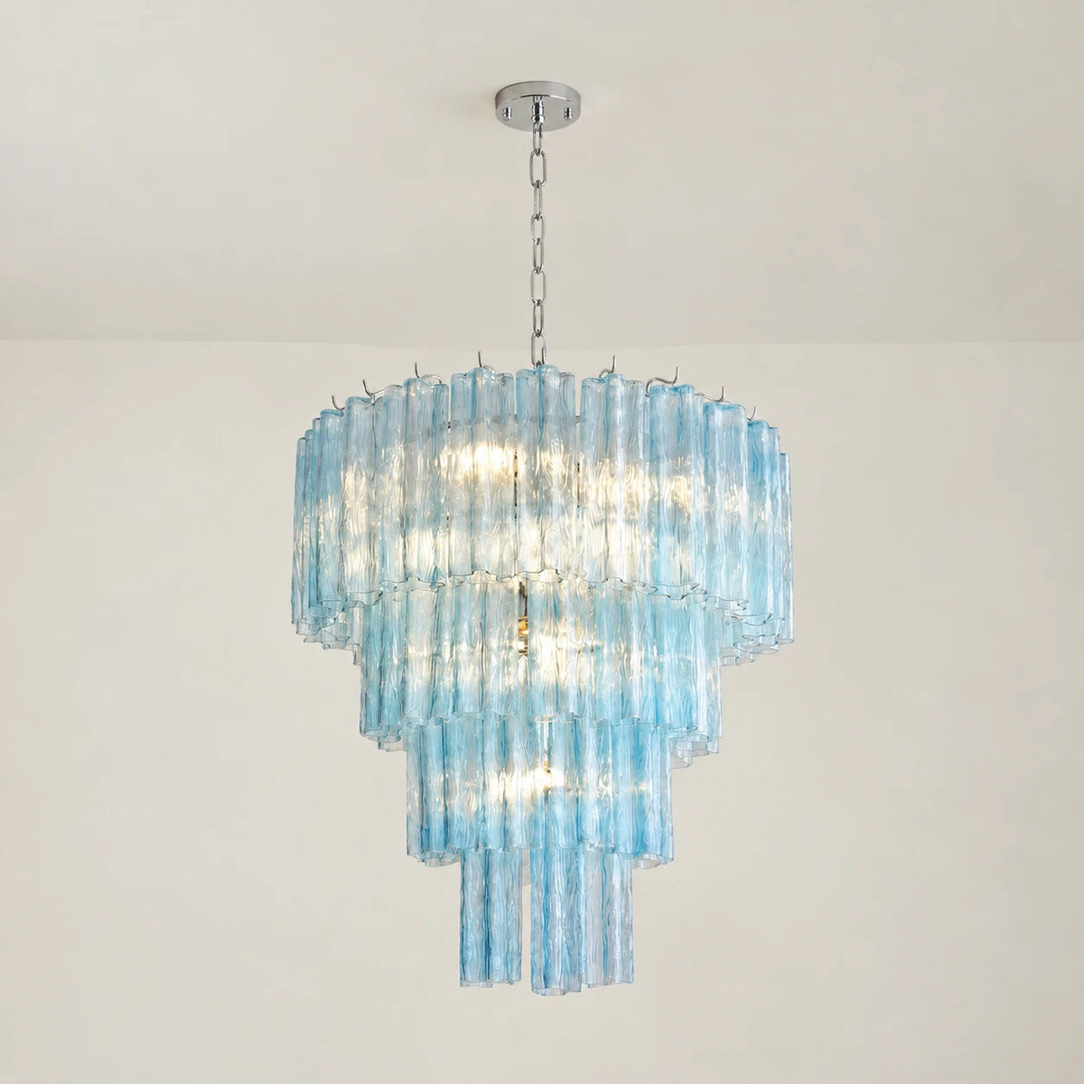 Madeleine Blue Murano-Stil kaskadierender Glasröhren-Kronleuchter Küsten-Ozean gestufte Pendelleuchte