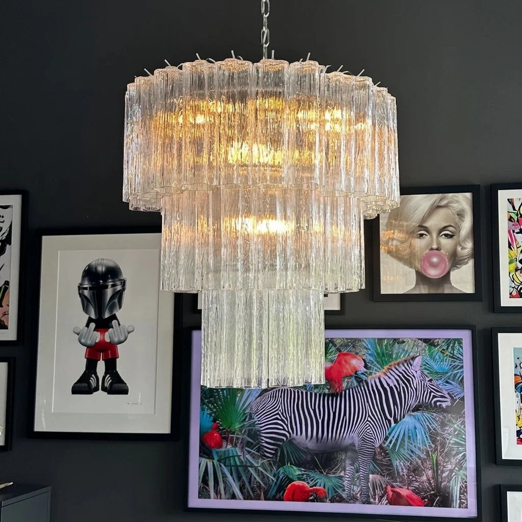 Madeleine Murano-Style Cascading Transparent Glass Tube Chandelier Modern Tiered Pendant Light