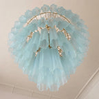 Madeleine Blue Murano-Style Cascading Glass Tube Chandelier Coastal Ocean Tiered Pendant Light