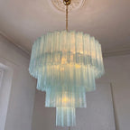 Madeleine Blue Murano-Style Cascading Glass Tube Chandelier Coastal Ocean Tiered Pendant Light