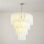 Madeleine Murano-Style White Cascading Glass Tube Chandelier Cloud-Inspired Tiered Pendant Light
