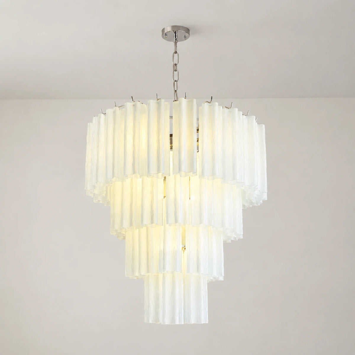 Madeleine Murano-Style White Cascading Glass Tube Chandelier Cloud-Inspired Tiered Pendant Light