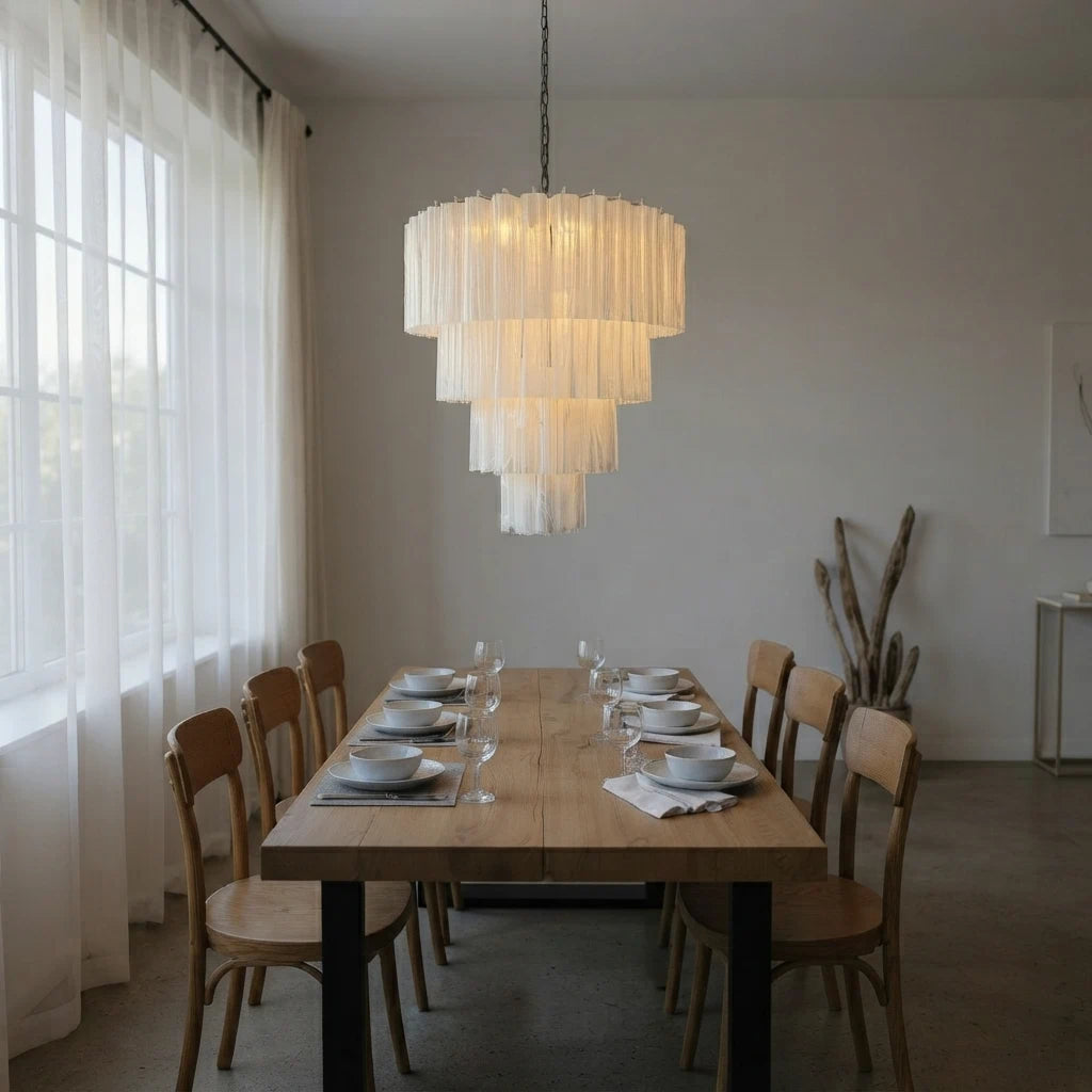 Madeleine Murano-Style White Cascading Glass Tube Chandelier Cloud-Inspired Tiered Pendant Light