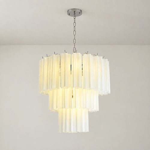Madeleine Murano-Style White Cascading Glass Tube Chandelier Cloud-Inspired Tiered Pendant Light