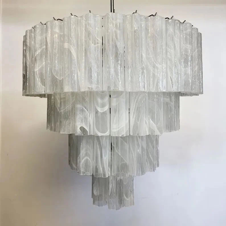 Madeleine Murano-Style White Cascading Glass Tube Chandelier Cloud-Inspired Tiered Pendant Light