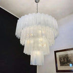 Madeleine Murano-Style White Cascading Glass Tube Chandelier Cloud-Inspired Tiered Pendant Light