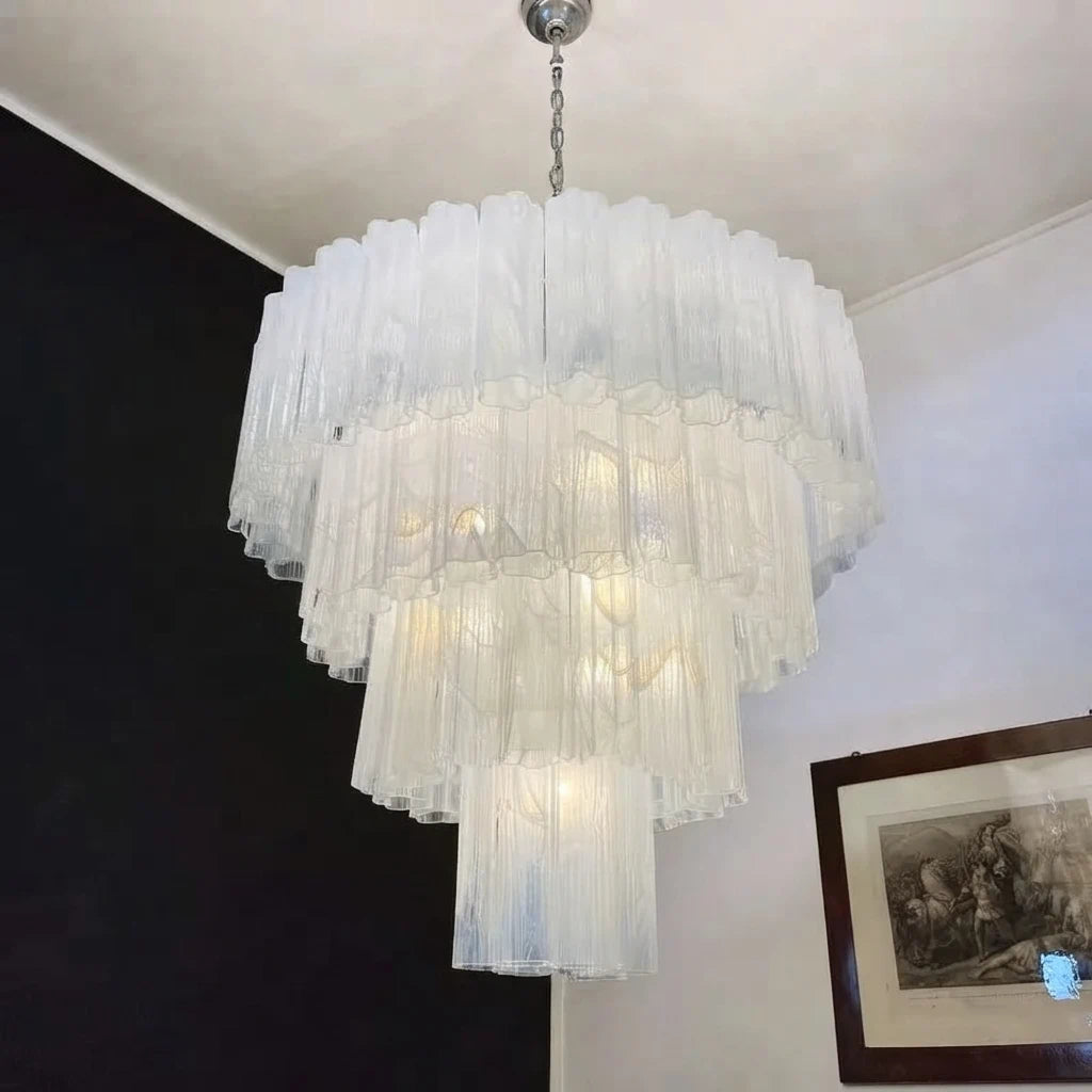 Madeleine Murano-Style White Cascading Glass Tube Chandelier Cloud-Inspired Tiered Pendant Light