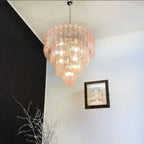 Madeleine Pink Murano-Style Cascading Glass Tube Chandelier Modern Tiered Pendant Light