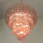 Madeleine Pink Murano-Style Cascading Glass Tube Chandelier Modern Tiered Pendant Light