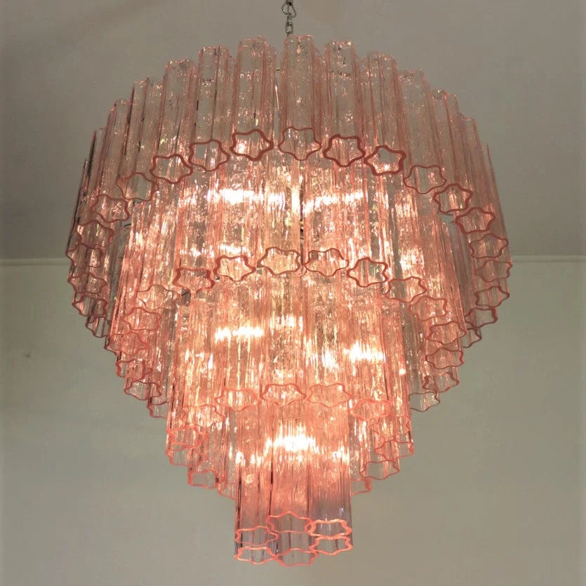 Madeleine Pink Murano-Style Cascading Glass Tube Chandelier Modern Tiered Pendant Light