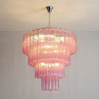 Madeleine Pink Murano-Style Cascading Glass Tube Chandelier Modern Tiered Pendant Light