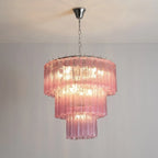 Madeleine Pink Murano-Style Cascading Glass Tube Chandelier Modern Tiered Pendant Light