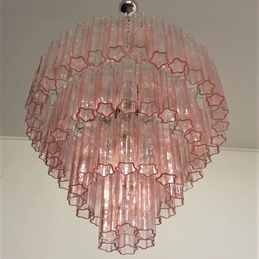 Madeleine Pink Murano-Style Cascading Glass Tube Chandelier Modern Tiered Pendant Light