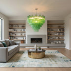 Green Murano-Style Tiered Glass Tube Chandelier Modern Artistic Statement Cascading Pendant Light