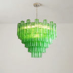 Green Murano-Style Tiered Glass Tube Chandelier Modern Artistic Statement Cascading Pendant Light