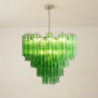 Green Murano-Style Tiered Glass Tube Chandelier Modern Artistic Statement Cascading Pendant Light