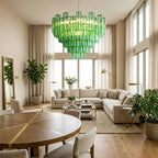 Green Murano-Style Tiered Glass Tube Chandelier Modern Artistic Statement Cascading Pendant Light