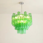 Green Murano-Style Tiered Glass Tube Chandelier Modern Artistic Statement Cascading Pendant Light