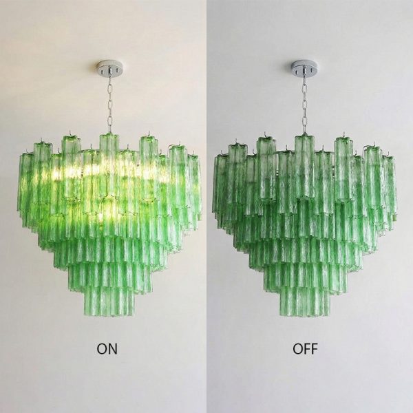 Green Murano-Style Tiered Glass Tube Chandelier Modern Artistic Statement Cascading Pendant Light