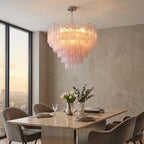Murano-Style Light Pink Tiered Glass Tube Chandelier Luxury Cascading Sculptural Pendant Lighting