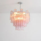 Murano-Style Light Pink Tiered Glass Tube Chandelier Luxury Cascading Sculptural Pendant Lighting