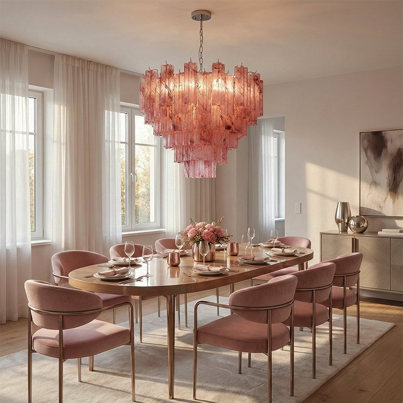Murano-Style Cloud Red Tiered Glass Tube Chandelier Artistic Luxury Cascading Pendant Lighting