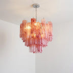 Murano-Style Cloud Red Tiered Glass Tube Chandelier Artistic Luxury Cascading Pendant Lighting