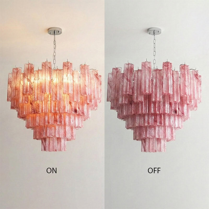 Murano-Style Cloud Red Tiered Glass Tube Chandelier Artistic Luxury Cascading Pendant Lighting