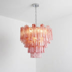 Murano-Style Cloud Red Tiered Glass Tube Chandelier Artistic Luxury Cascading Pendant Lighting