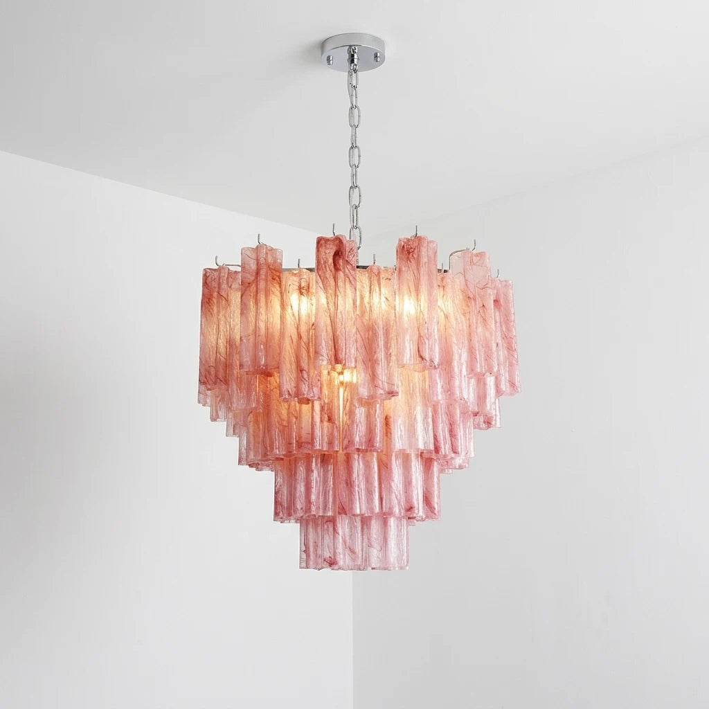 Murano-Style Cloud Red Tiered Glass Tube Chandelier Artistic Luxury Cascading Pendant Lighting