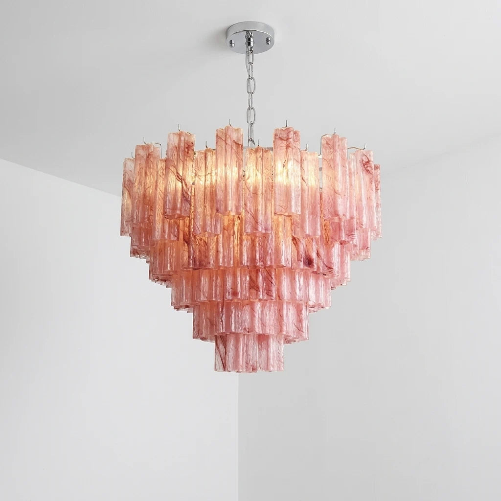 Murano-Style Cloud Red Tiered Glass Tube Chandelier Artistic Luxury Cascading Pendant Lighting