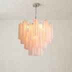 Pink Murano-Style Tiered Frosted Glass Tube Chandelier Luxury Modern Statement Cascading Pendant Light