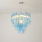 Murano-Style Sky Blue Tiered Glass Tube Chandelier Modern Luxury Sculptural Cascading Pendant Light