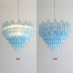 Murano-Style Sky Blue Tiered Glass Tube Chandelier Modern Luxury Sculptural Cascading Pendant Light
