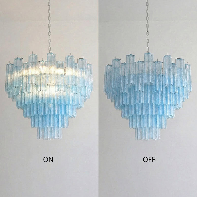 Murano-Style Sky Blue Tiered Glass Tube Chandelier Modern Luxury Sculptural Cascading Pendant Light
