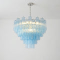 Murano-Style Sky Blue Tiered Glass Tube Chandelier Modern Luxury Sculptural Cascading Pendant Light